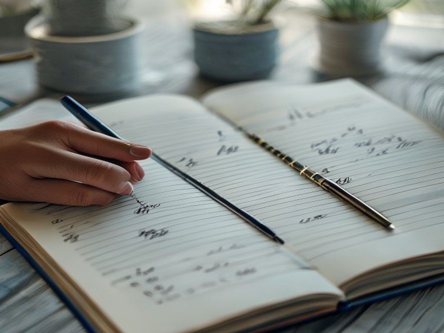 Notebook with evening schedule written and marked